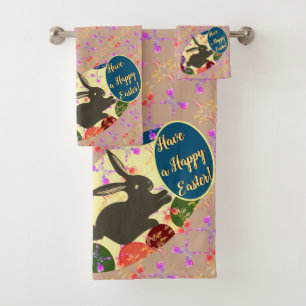 Easter Bunny Rose Eggs w/Text Bath Towel Set