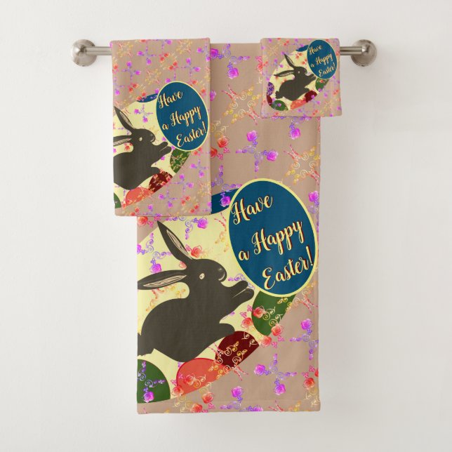 Easter Bunny Rose Eggs w/Text Bath Towel Set (Insitu)
