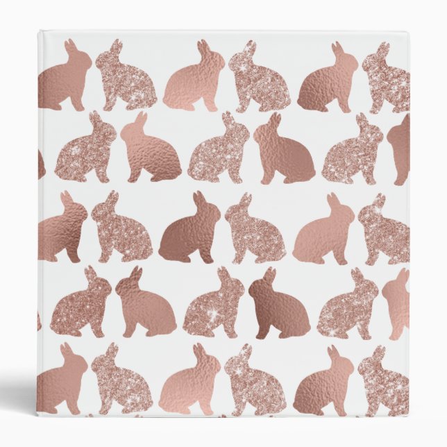 Easter Bunny Rose Gold Foil Glitter Photo 3 Ring Binder (Front)