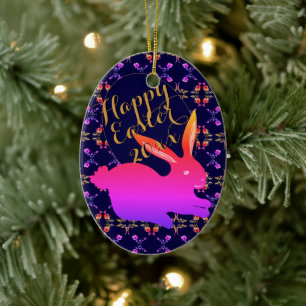 Easter Bunny Rose Patterned Egg Ornament