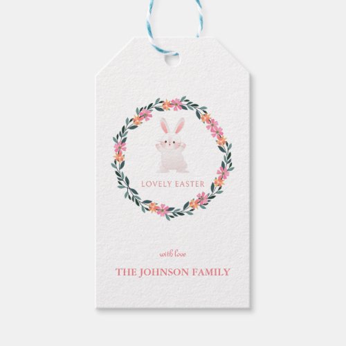 Easter Bunny Round Pink Flowers Gift Tag