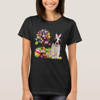 Easter Bunny Saint Bernard Dog Ear Tree Egg Basket T-Shirt