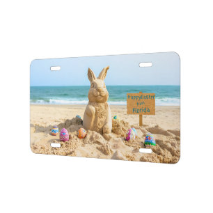 Easter Bunny Sand Sculpture on the Beach License Plate