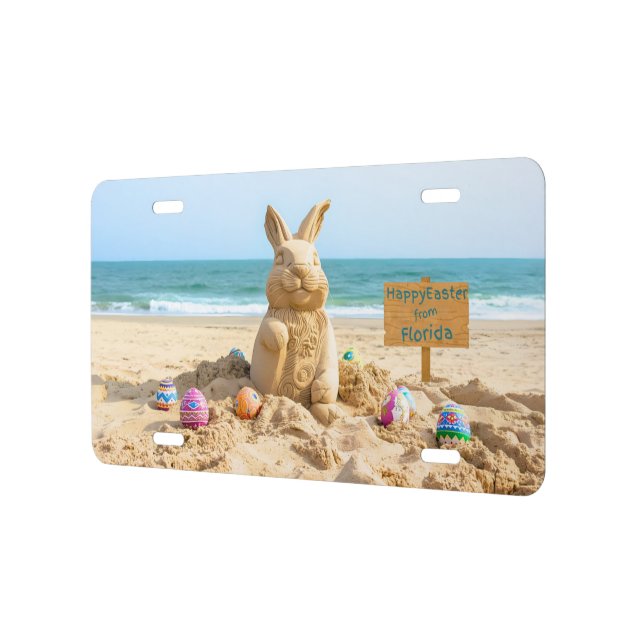 Easter Bunny Sand Sculpture on the Beach License Plate (Left)