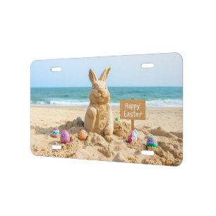 Easter Bunny Sand Sculpture on the Beach License Plate