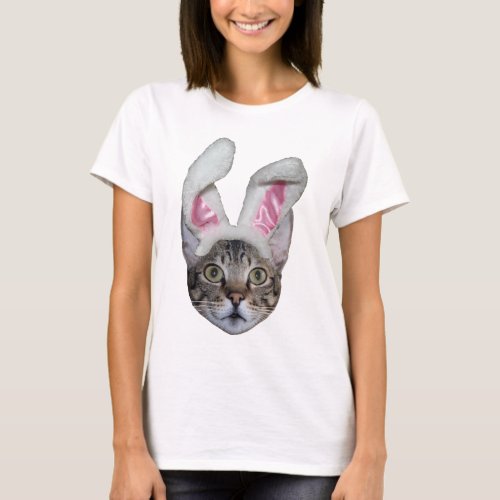 Easter Bunny Savannah Cat Ladies Baby Doll T_Shirt