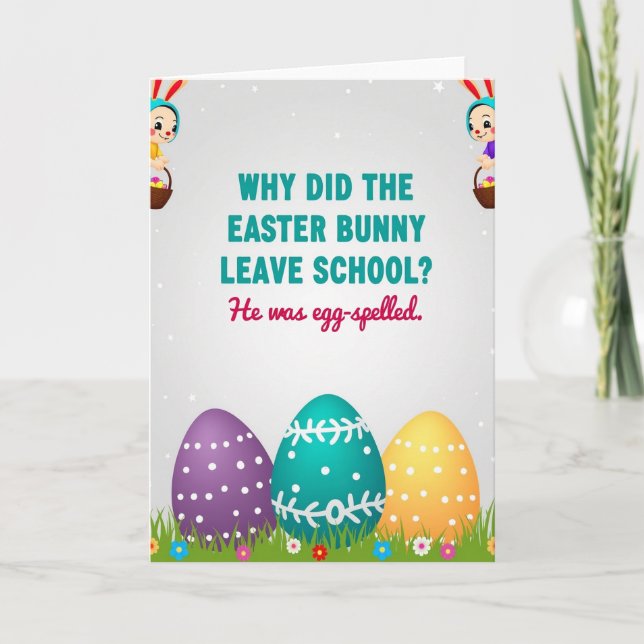 Easter Bunny School Pun Card (Front)