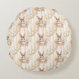 Easter Bunny Seamless Fabric – Pastel Cute Rabbit  Round Pillow