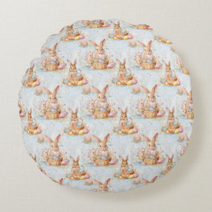 Easter Bunny Seamless Fabric – Pastel Cute Rabbit Round Pillow
