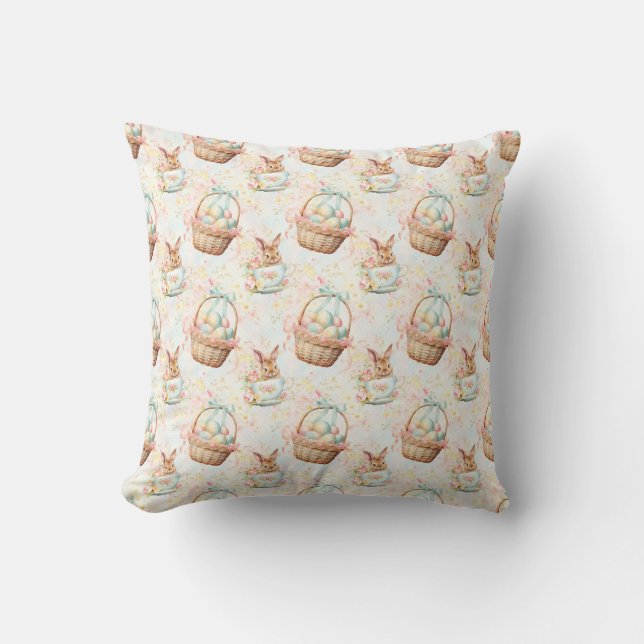 Easter Bunny Seamless Fabric – Pastel Cute Rabbit  Throw Pillow (Front)