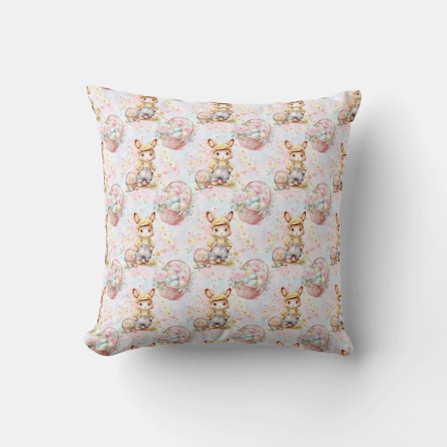 Easter Bunny Seamless Fabric – Pastel Cute Rabbit  Throw Pillow (Front)
