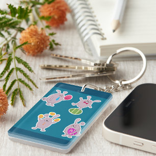 Easter Bunny Set with Colorful Eggs Keychain