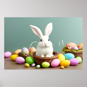 Easter Bunny Sitting in a Basket Poster