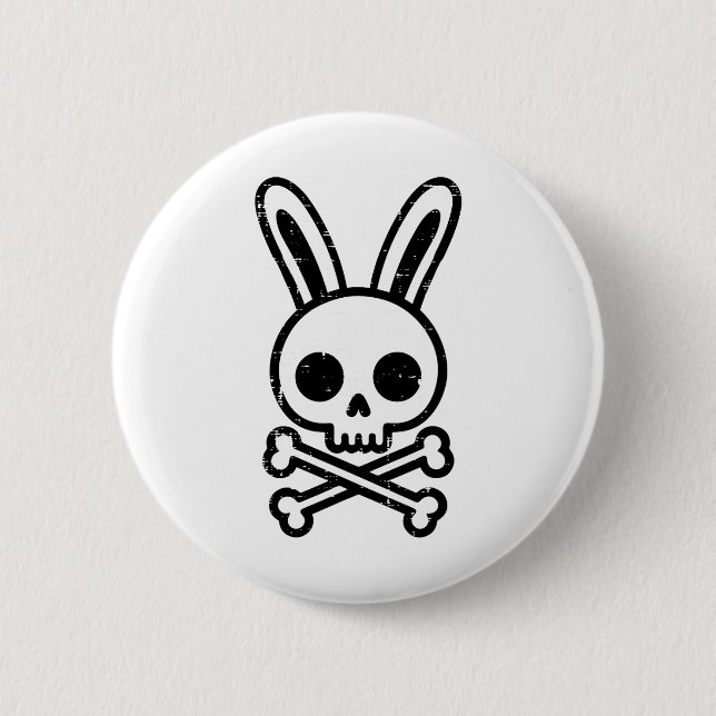 Easter Bunny Skull Cross Bones Rabbit Goth Men Boy Button (Front)