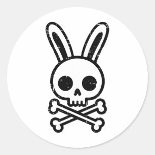 Easter Bunny Skull Cross Bones Rabbit Goth Men Boy Classic Round Sticker