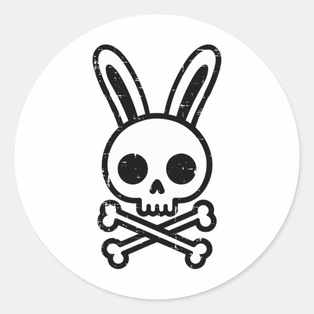 Easter Bunny Skull Cross Bones Rabbit Goth Men Boy Classic Round Sticker (Front)