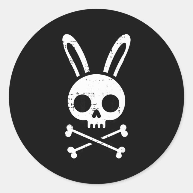 Easter Bunny Skull Cross Bones Rabbit Goth Men Boy Classic Round Sticker (Front)
