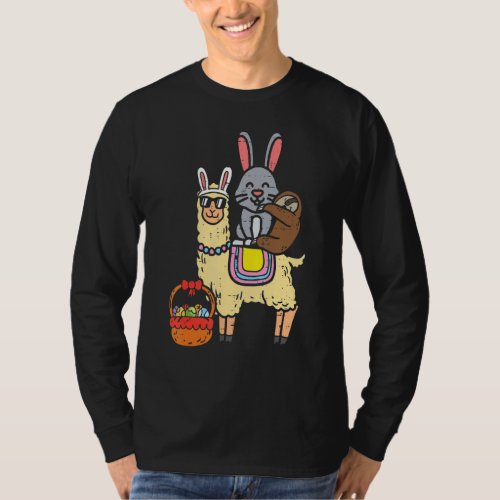 Easter Bunny Sloth On Llama Eggs Cute Alpaca Boys  T_Shirt