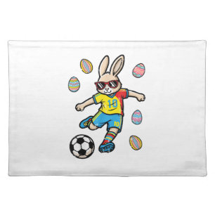 Easter Bunny Soccer Kick Rabbit Football Boys Kids Cloth Placemat