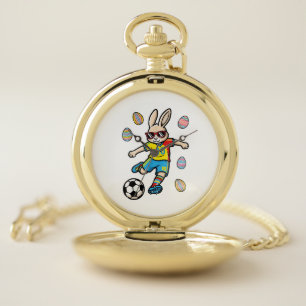 Easter Bunny Soccer Kick Rabbit Football Boys Kids Pocket Watch