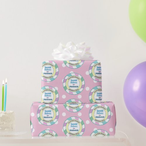 Easter Bunny Special Delivery Pink Polka Dots Wrapping Paper