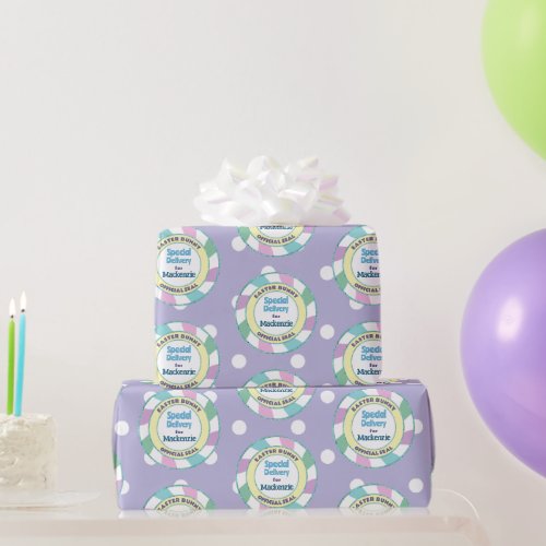 Easter Bunny Special Delivery Purple Polka Dots Wrapping Paper