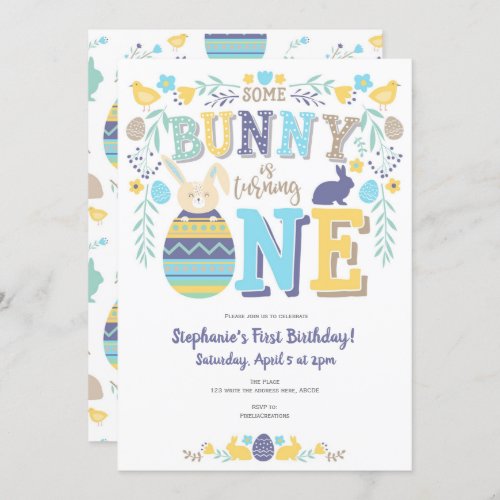 Easter Bunny Spring 1st Birthday Invitation