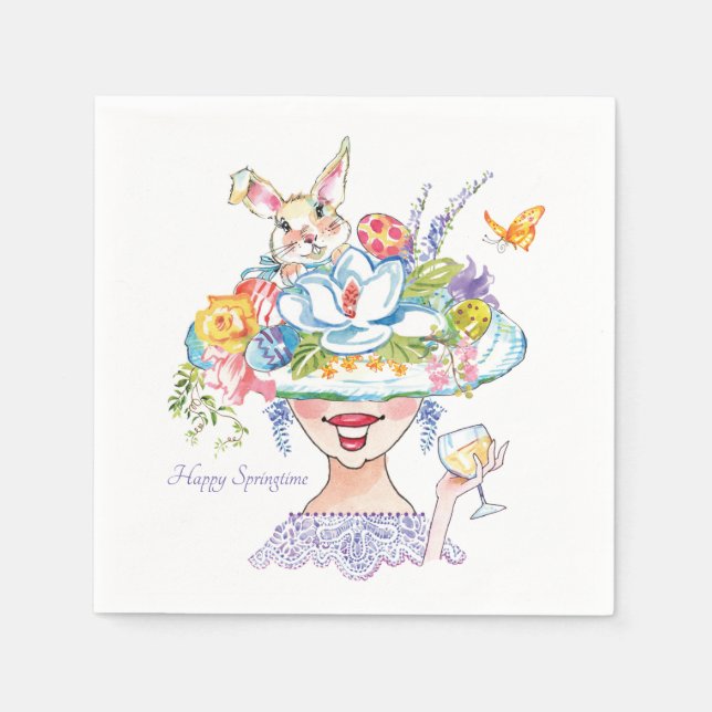 Easter Bunny Spring Bonnet Pretty Lady Napkins (Front)