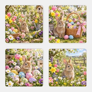 Easter Bunny Spring Celebration Coaster Set