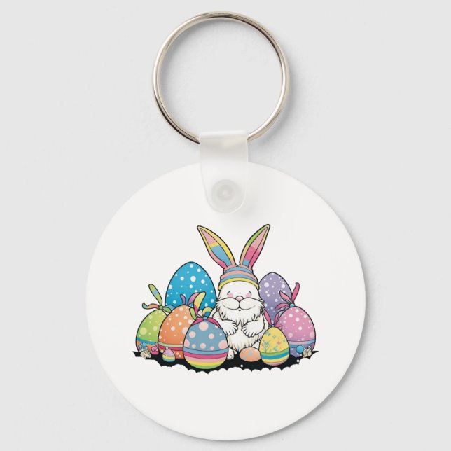 Easter Bunny Spring Cute Gnome Easter Egg Hunting Keychain (Front)