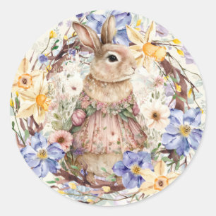 Easter Bunny Spring Floral Classic Round Sticker