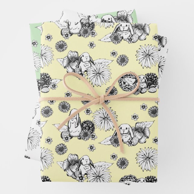 Easter Bunny Spring Floral Pattern   Wrapping Paper Sheets (In situ)