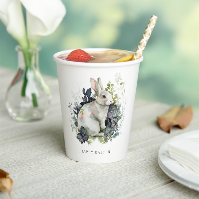 Easter Bunny Spring Floral Watercolor Personalized Paper Cups (Insitu)