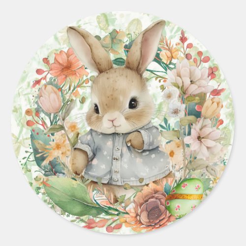 Easter Bunny Spring Flowers Cute Classic Round Sticker