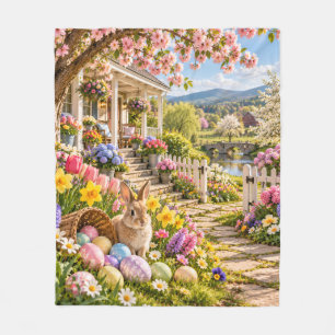 Easter Bunny Spring Garden Landscape Fleece Blanket