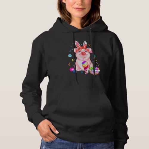 Easter Bunny Spring Pig Bow Egg Hunting Basket Col Hoodie