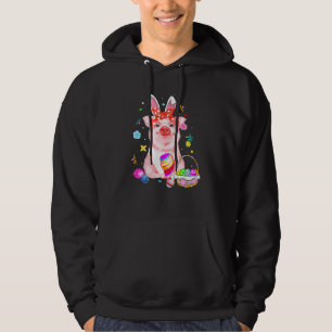 Easter Bunny Spring Pig Bow Egg Hunting Basket Col Hoodie