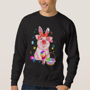 Easter Bunny Spring Pig Bow Egg Hunting Basket Col Sweatshirt