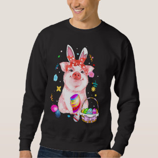 Easter Bunny Spring Pig bow Egg Hunting Basket col Sweatshirt