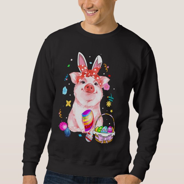 Easter Bunny Spring Pig bow Egg Hunting Basket col Sweatshirt (Front)