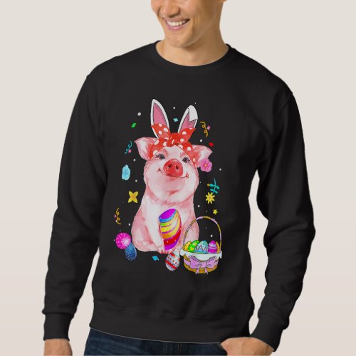 Easter Bunny Spring Pig Bow Egg Hunting Basket Col Sweatshirt