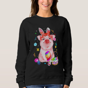 Easter Bunny Spring Pig bow Egg Hunting Basket col Sweatshirt