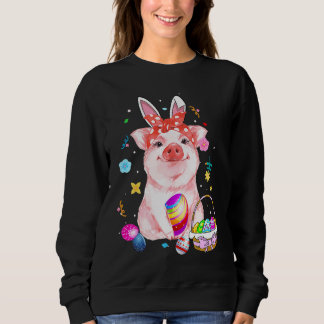 Easter Bunny Spring Pig bow Egg Hunting Basket col Sweatshirt