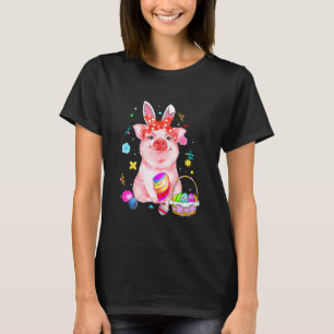 Easter Bunny Spring Pig Bow Egg Hunting Basket Col T-Shirt