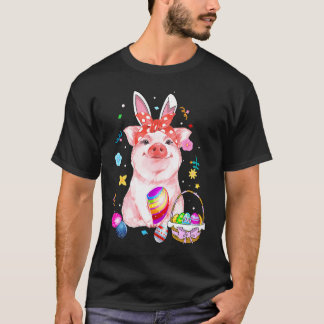Easter Bunny Spring Pig bow Egg Hunting Basket col T-Shirt