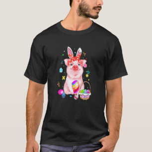Easter Bunny Spring Pig bow Egg Hunting Basket col T-Shirt