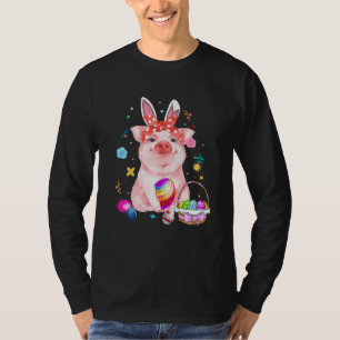 Easter Bunny Spring Pig bow Egg Hunting Basket col T-Shirt