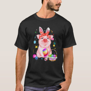 Easter Bunny Spring Pig Bow Egg Hunting Basket Col T-Shirt