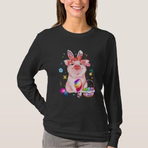 Easter Bunny Spring Pig bow Egg Hunting Basket col T-Shirt