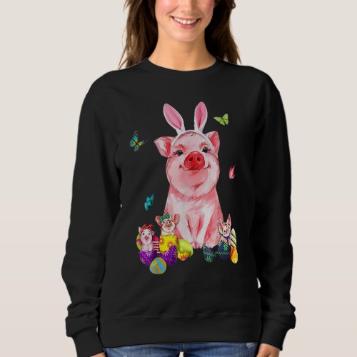 Easter Bunny Spring Pig Bow Egg Hunting Basket Eas Sweatshirt